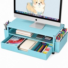 ECOLOVI Desk Organizer and Accessories, 2-Tier Computer Monitor Stand Blue picture