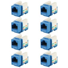 8x Cat6 RJ45 Network Keystone Jack Wall Plate Punch Down 110 Snap-In Blue picture