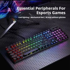 RGB Retro Punk Typewriter Gaming Keyboard Wired 104 Keys LED Backlit USB PC... picture