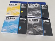 Set 4 Genuine FACTORY SEALED Epson 220 Blk Cyn Yel Inkjet Cartridges 2023 NO MAG picture