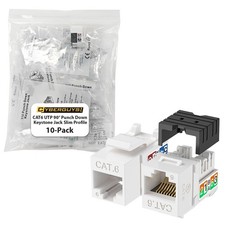 90 Degree Angled Cat6 RJ45 10Gbps Keystone Jacks Slim White 10 Pack Box Set picture