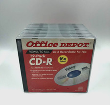Vintage Office Depot CD-R 700 MB/80 Min CDs 12 Pack Recordable 1x-16x Sealed picture
