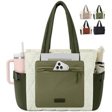 Large Quilted Puffer Laptop Work Tote Bag Travel Lightweight Cup Holder picture
