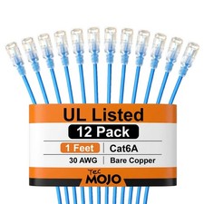 UL Listed Ultra-Slim Cat6a 1ft Ethernet Cable, 30AWG 100% Pure Copper, 10Gbps... picture