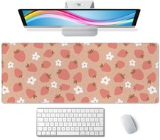 31.5x11.8 Inch Pink Strawberry Daisy Pattern Desk Mat Large Gaming Mouse Pad picture