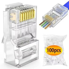 100pcs RJ45 Connector CAT6 Pass Through Connectors Crystal End Gold-Plated picture