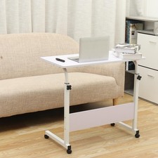 Height Adjustable Rolling Laptop Desk Cart Over Bed Hospital Table Stand White picture