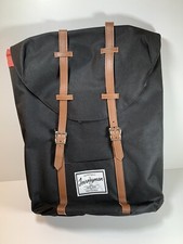 The Journeyman Bag Co Canvas Black Laptop Backpack Red/White Striped Lining. picture