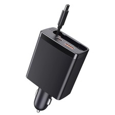 65W Laptop Car Charger with Retractable Cable, 3-in-1 125W Fast USB C black picture