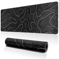 Black Topographic Map Pattern Long XL Keyboard Gaming Mouse Desk Pad Mat picture