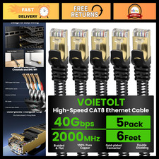 High-Speed Cat 8 Ethernet Cable 6FT 5-Pack, 40Gbps 2000MHz Flat Braided LAN Cord picture