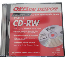 Office Depot 12 Pack CD-RW 1X-4X Speed 700MB 80Min Music Data Photos Sealed picture