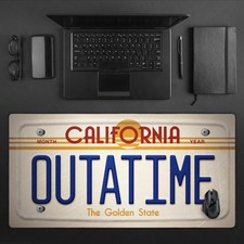 OUTATIME License Plate Desk Mat, California Style XL Mousepad, 80s Movie Fan picture