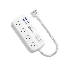 Short Extension Cord 1 ft - Flat Plug Power Strip Surge Protetor with 8 Outle... picture