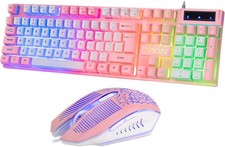 RGB Gaming Keyboard and Mouse LED Backlit USB Wired Pink picture