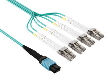 30m MTP MPO to 8x LC Breakout Fiber Cable OM4 Multimode Plenum OFNP Aqua picture