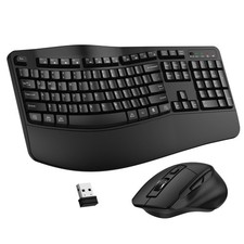 Wireless Keyboard and Mouse Combo, 2.4G Full Size Wave Keys Ergonomic Keyboard w picture