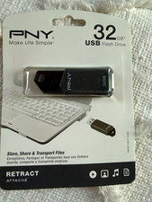 PNY Retract Attaché 32GB USB 2.0 Retractable Flash Drive Black Mac/PC picture