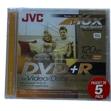 JVC DVD+R 5 Pack 4.7GB 120min 16x Recordable Blank Media Discs VP-R47GU5 picture
