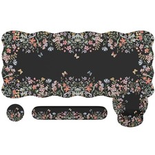 Black Floral Large Desk Mat Set Mouse Pad Keyboard Wrist Rest Scalloped Edge picture