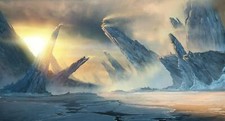 Landscape fantasy art nature ice sunlight mountains rock Custom Gaming Mat Desk picture