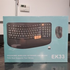 RECCAZR Ergonomic EK33 Wireless Keyboard with Wrist Rest, Wave Keys + Mouse picture