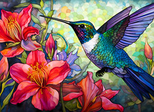 BLUE AND PURPLE HUMMINGBIRD FLORAL COMPUTER MOUSE PAD  9.25 x 7.75 picture