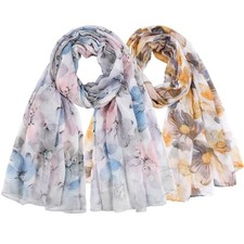 2 PCS Long Chiffon Sheer Scarf Fashion Silk Scarves 05-blue/Yellow picture
