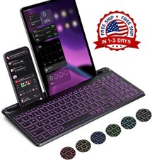 Teclado Bluetooth multidispositivo retroiluminado para teléfono y computadora US picture