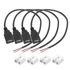 4Pcs USB Plug Pigtail, 0.3 M/1 ft Female 22 AWG 5V 3A with Wire Connector, Black picture