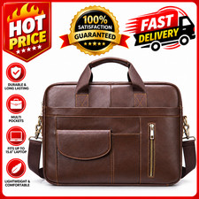Full Grain Leather Business Briefcase, Laptop Messenger Bag & Crossbody Bag picture