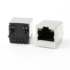 PCB Mounting LED Indicator Light Vertical RJ45 8P8C Shielded Jacks Ports 5 Pcs picture