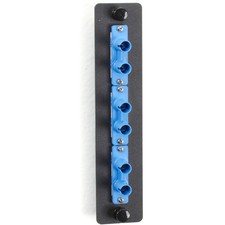 Black Box Fiber Adapter Panel, Ceramic Sleeves, (3) Duplex ST Pairs, Blue picture