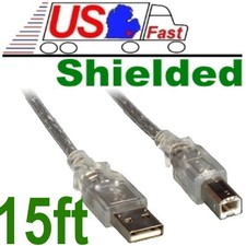 HQ Double Shielded 15ft / Foot AB Hi-Speed USB 2.0 Black Cable Cord Wire {CLEAR picture