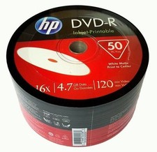 100 HP 16x White Inkjet Hub Printable DVD-R Disc picture