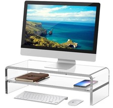 Acrylic Monitor Stand 2-Tier Computer Monitor Riser Desk Organizer Open18x8x5.5 picture