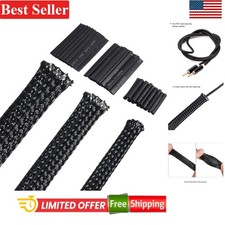50ft PET Expandable Braided Cable Sleeve Kit for Wires Black 3 Rolls picture