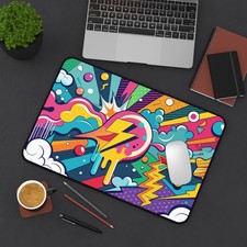 Pop Art Lightning Bolt Desk Mat | Colorful Retro Comic Mouse Pad picture