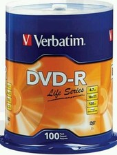 VERBATIM Life Series 16X Recordable DVD-R DVDR 4.7GB Branded Logo Disc 100 pack picture