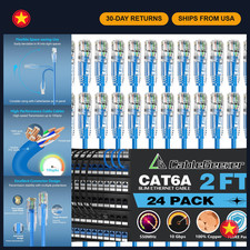 2ft Cat 6A Slim Ethernet Patch Cables - 24 Pack, High-Speed Network Cords, Blue picture