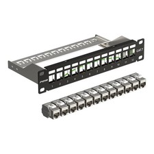 12 Port CAT7 Patch Panel with 12x Cat7 Keystone Modules, 1U, Black picture