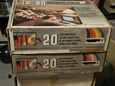 Retro 2x Lot Commodore VIC-20 Computer With Original Box Power Supply & Cables picture