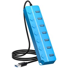 7 Port USB Hub with Individual On/Off Switches and Blue Lights picture