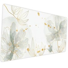 Green Desk Mat, Aesthetic Floral Large Mouse Pad, Dusty Green Watercolor Floral picture
