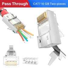 RJ45 Cat8 Cat7 Pass Through connector 50U Gold Plated Shielded Network Plug 8p8c picture