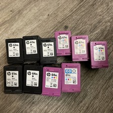 OEM HP 67XL, 63, 64, Empty Ink Cartridge Lot - All Virgin, 5 Color, 5 Black picture