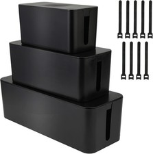 3Pcs Cable Management Box Cable Organizer Box Wires Power Strips Hide Box BK/WT picture