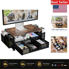Elegant 2-Tier Monitor Stand with Drawer - Ergonomic Desk Riser for Organization picture