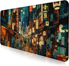 Cute Japanese Street Desk Mat, Anime Tokyo Street Night Scene Large Mouse Mat... picture