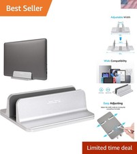Vertical Laptop Stand, Adjustable Aluminum Desktop Holder, Silver picture